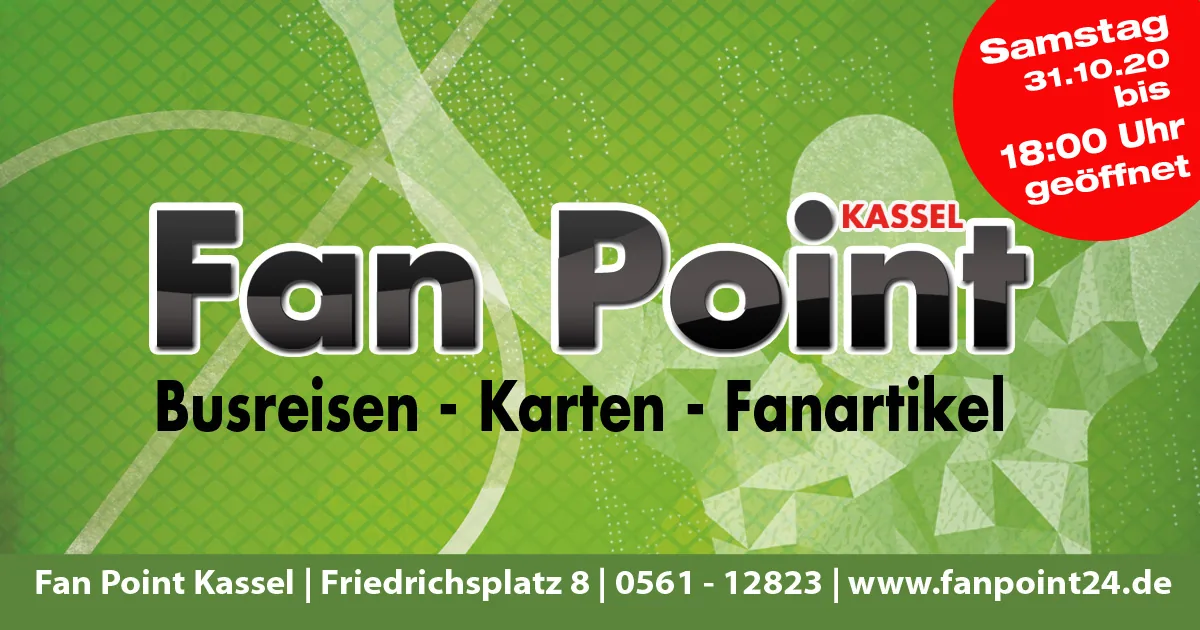 Fan Point am 31.10.20 bis 18:00 Uhr geöffnet